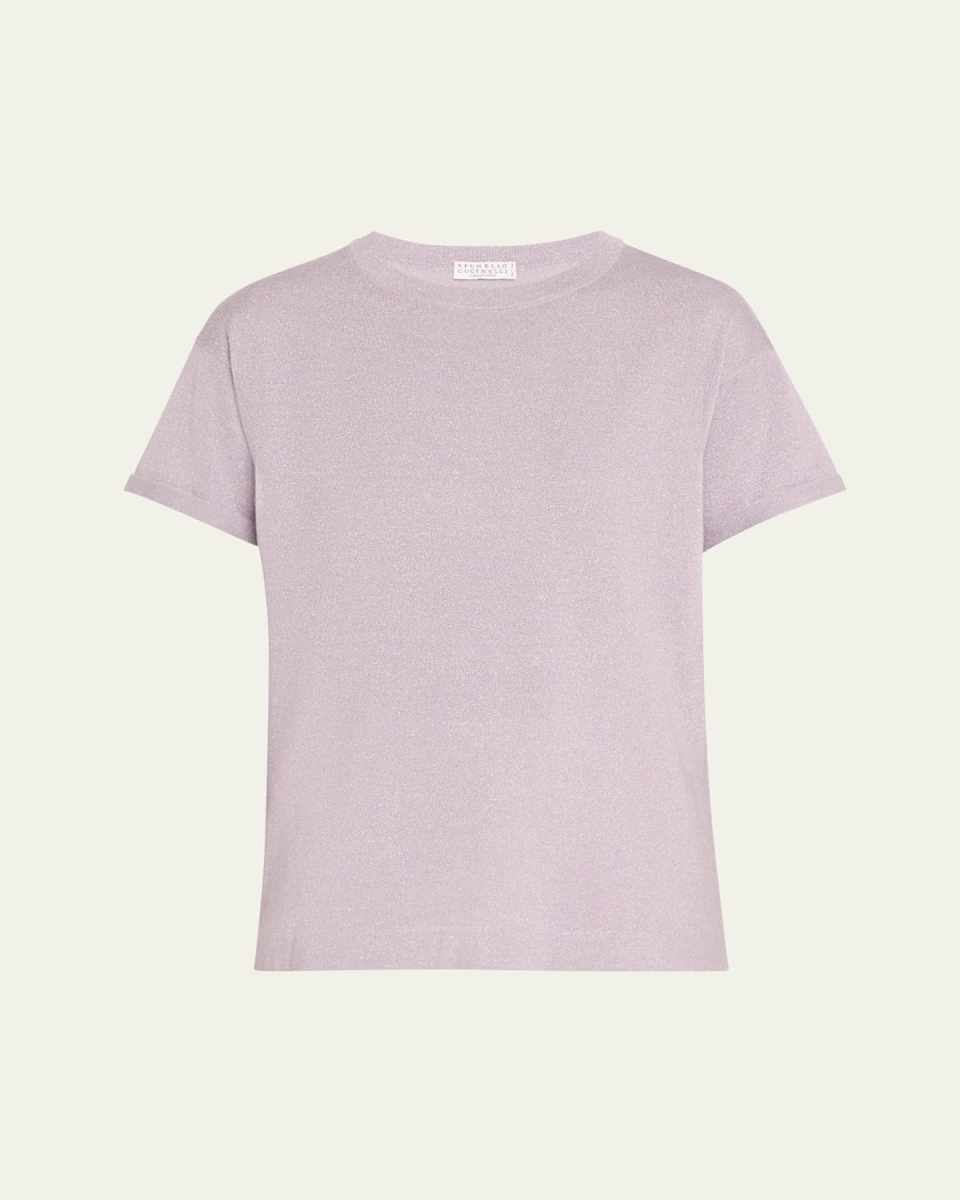 Metallic Short-Sleeve Cashmere Silk T-Shirt